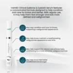 HairMD Eyebrow & Eyelash Serum info graphic outlining care support for brows and lashes