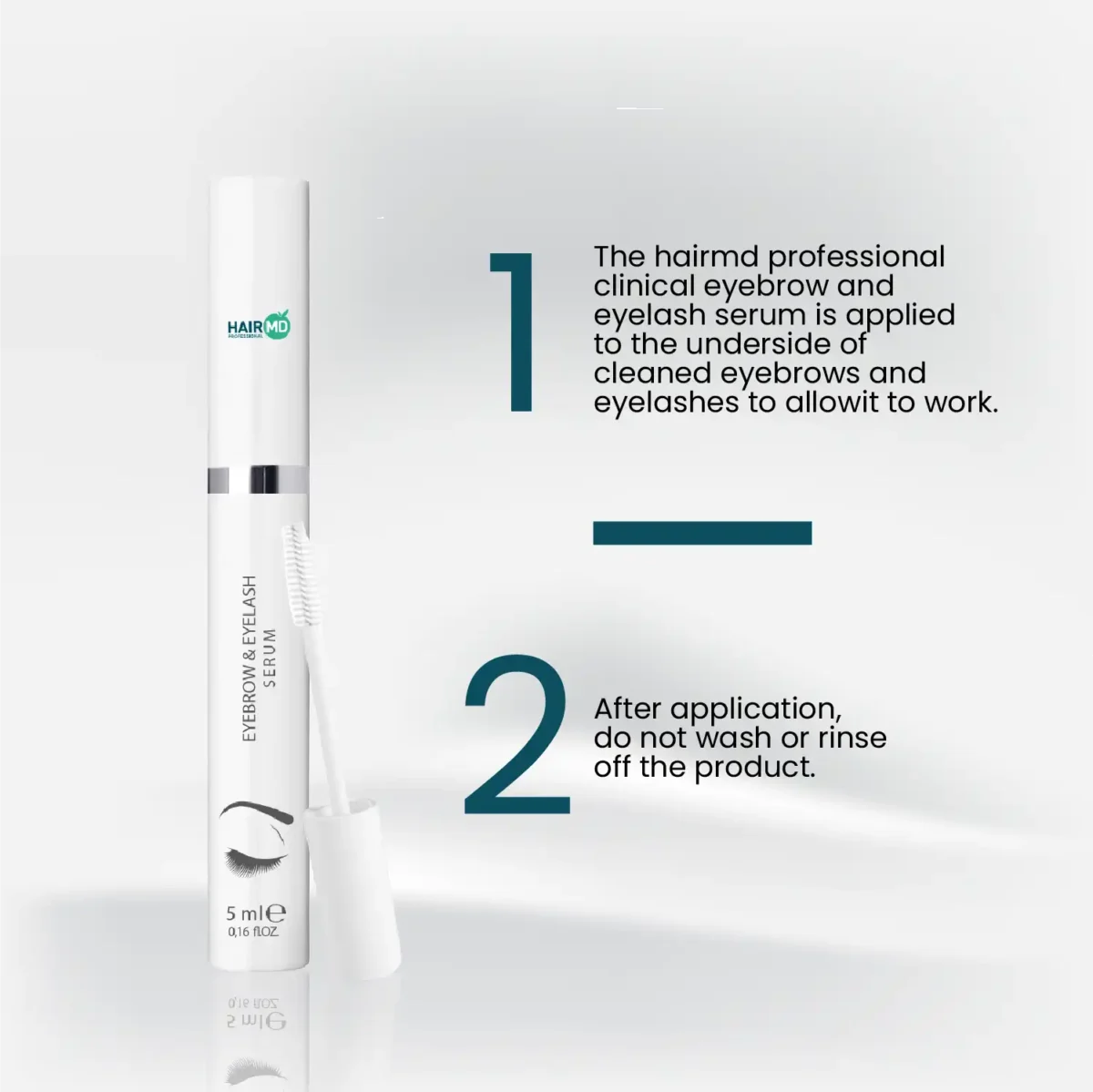 HairMD Eyebrow & Eyelash Serum usage instructions – apply and do not rinse