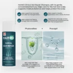 HairMD Clinical Hair Repair Shampoo with PhytoCellTec apple and Procapil molecule visuals