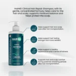 HairMD Hair Repair Shampoo with icons describing scalp care, strength feel, fullness and comfort