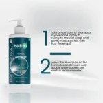 Step‑by‑step usage guide beside 750 ml pump shampoo