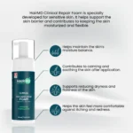 HairMD Repair Foam with icons describing moisture balance, soothing feel and comfort