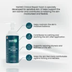 Repair Foam 500 ml with icons showing moisture balance, soothing feel, dryness care and comfort