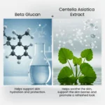 Beta‑Glucan science visual and Centella Asiatica leaves presented as featured actives