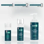 Size comparison of HairMD Repair Foam 100 ml, 150 ml and 500 ml bottles
