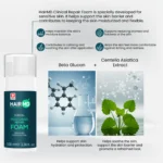 HairMD Clinical Repair Foam info with Beta‑Glucan and Centella Asiatica visuals