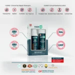 Repair Set with free‑from icons and quality references for shampoo and lotion
