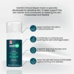 HairMD Repair Foam infographic highlighting moisture balance and comfort notes