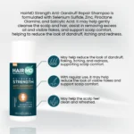 Benefit callouts for HairMD Anti‑Dandruff Shampoo showing cosmetic scalp comfort notes
