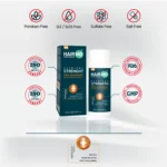 HairMD Anti‑Dandruff Shampoo with free‑from icons and manufacturing references