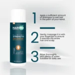 Three‑step usage instructions for HairMD 250 ml anti‑dandruff shampoo