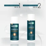 Side‑by‑side size comparison of HairMD anti‑dandruff shampoo 100 ml and 250 ml