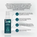 Benefit callouts for HairMD FN Hair Serum including scalp comfort and fuller‑looking appearance