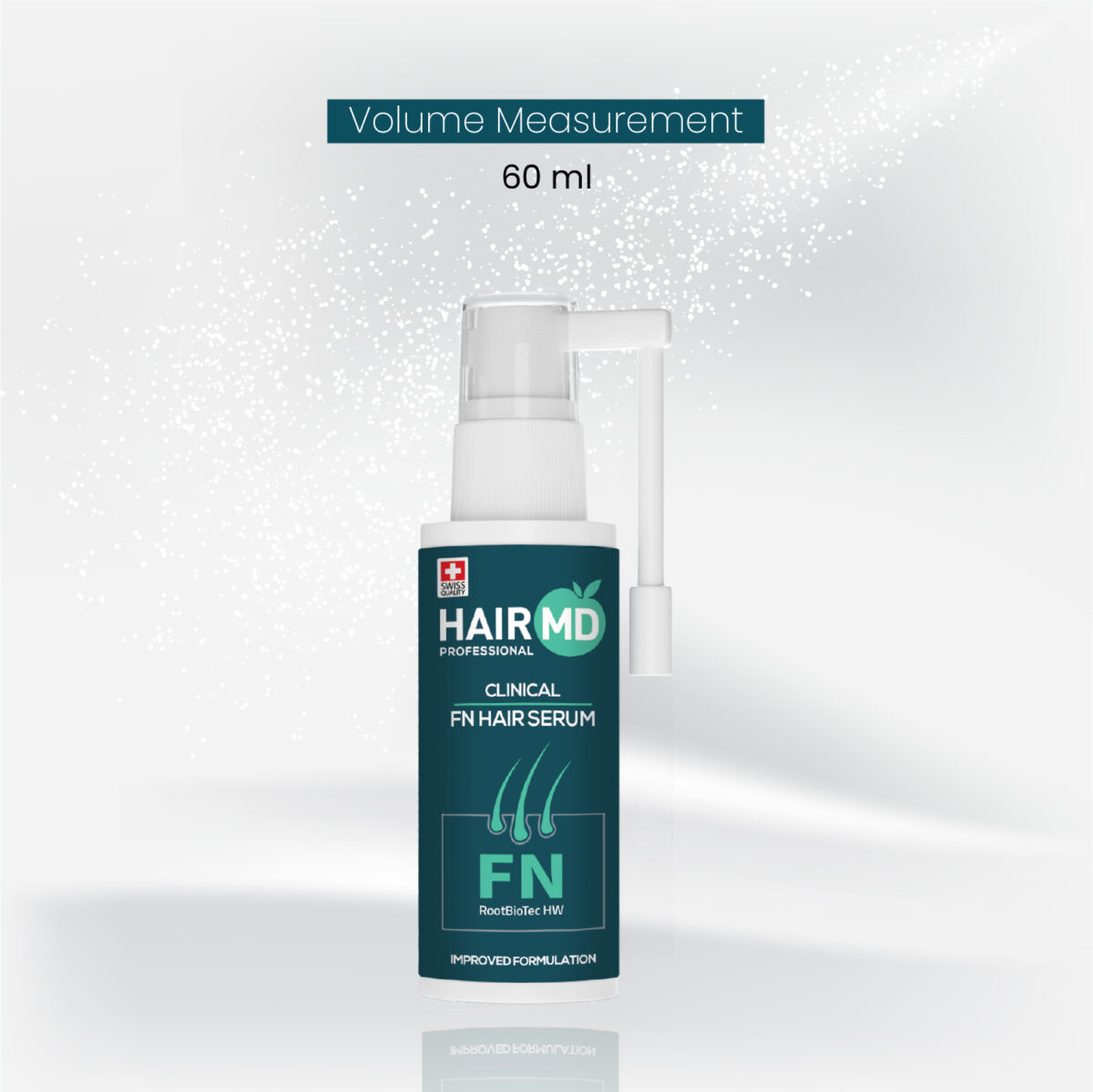 HairMD FN Hair Serum single bottle with 60 ml volume measurement