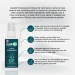 Benefit callouts for HairMD GF+ Hair Serum with exosome‑powered formula notes