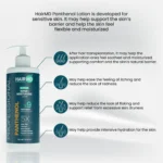 Benefit callouts for HairMD Panthenol Lotion designed for sensitive skin