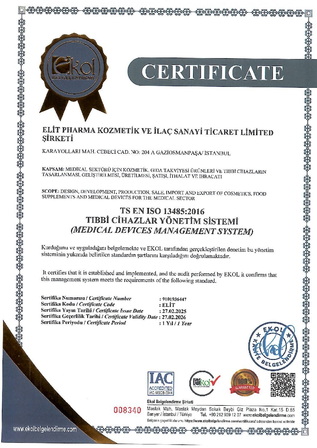 Iso 13485:2016 Certificate for Hairmd Hair Care Products | Hairmd Clinical Series Products