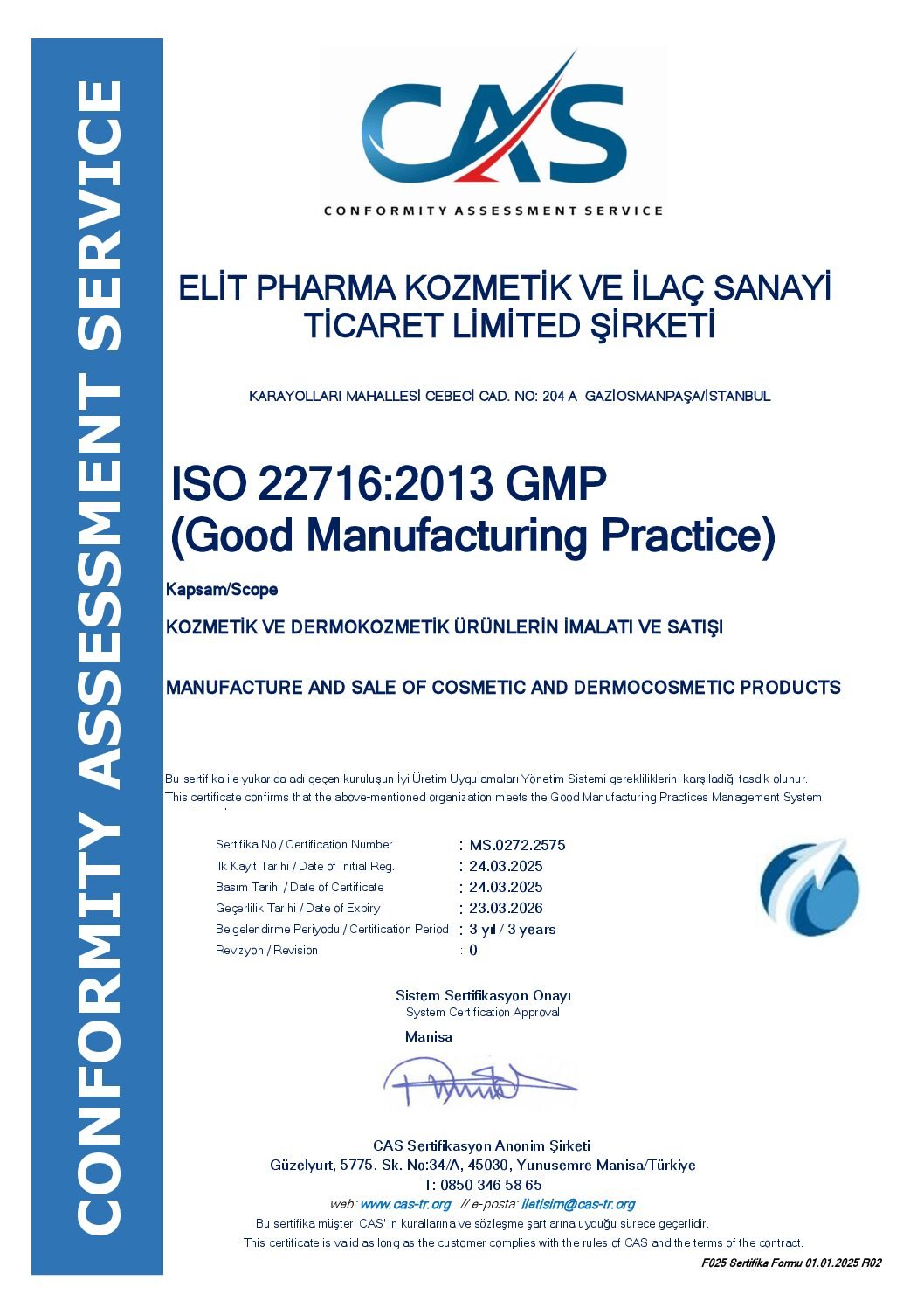 Iso 22716:2013 Gmp Certificate for Hairmd Hair Care Products | Hairmd Clinical Series Products