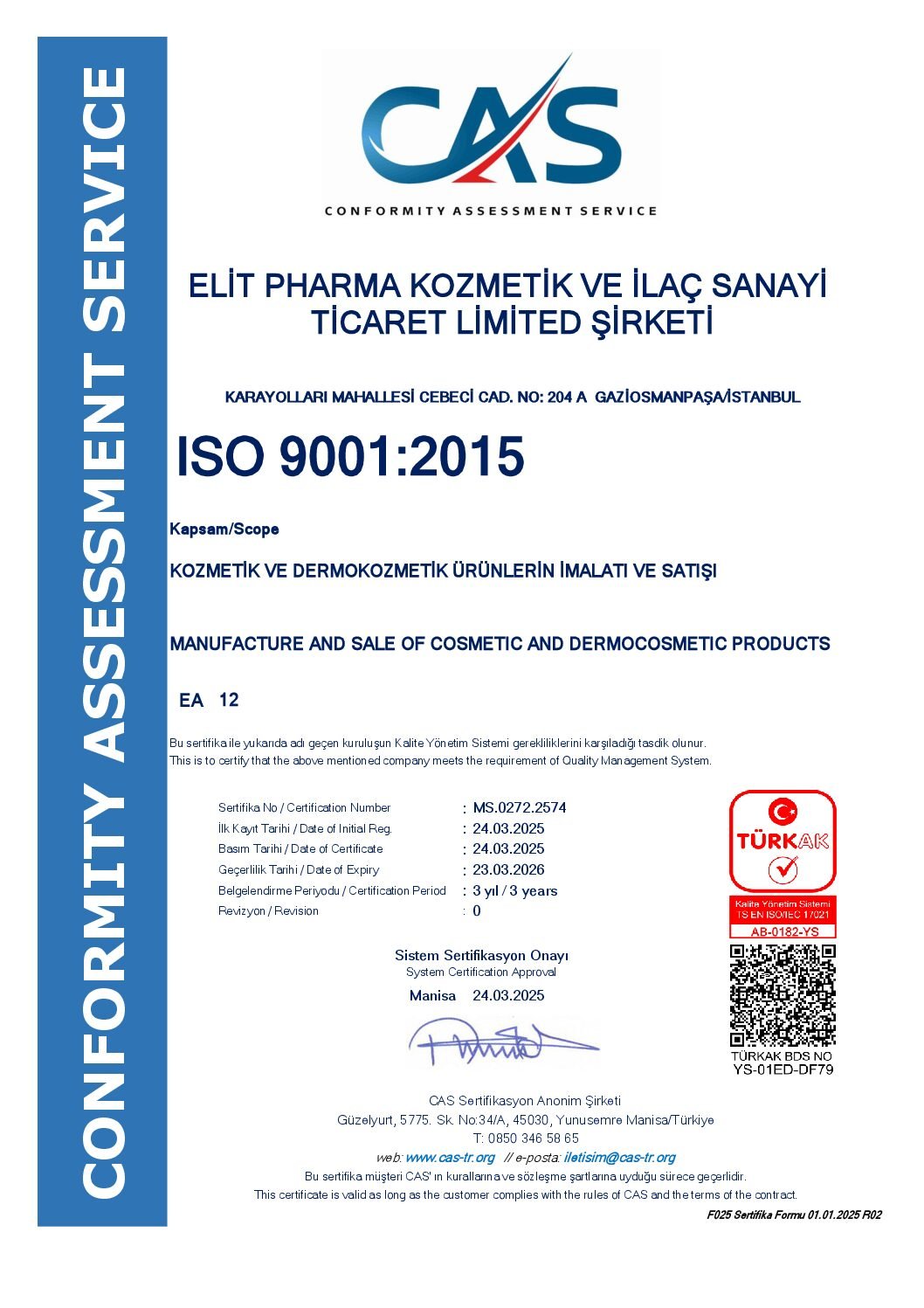 Iso 9001:2015 Certificate for Hairmd Hair Care Products | Hairmd Clinical Series Products